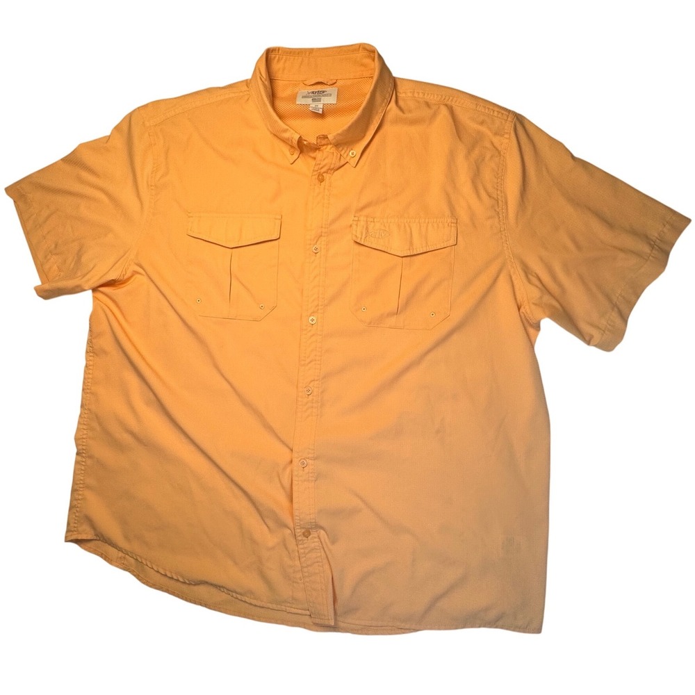 AFTCO AFTech Fishing Shirt Mens 2XL Peach Short Sleeve Performance Button Up